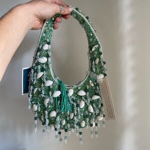 Green Beaded Shell Purse